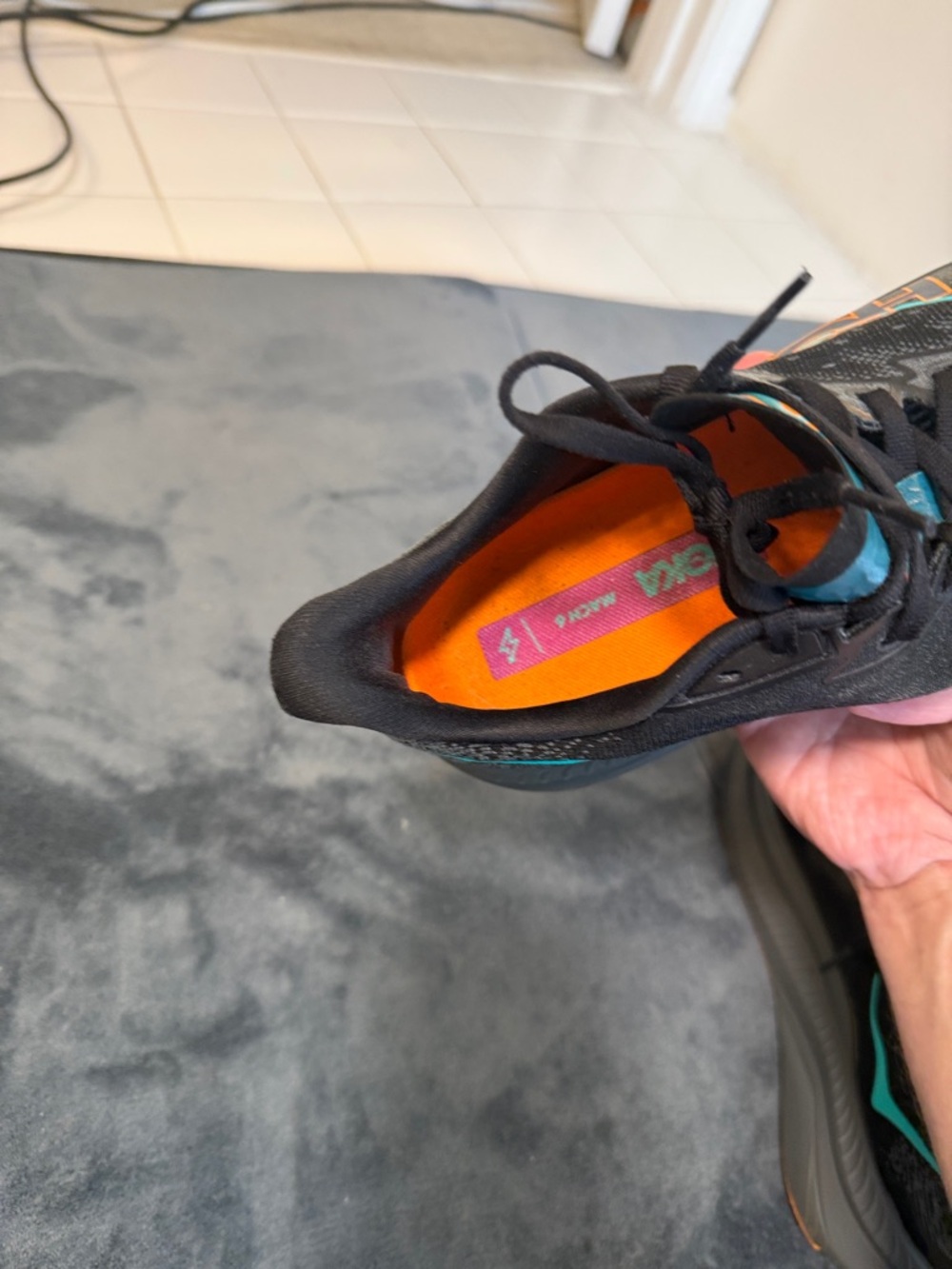 Hoka Mach 6 Black Running Sneakers with Orange and Teal Accents - Picture 6 of 8